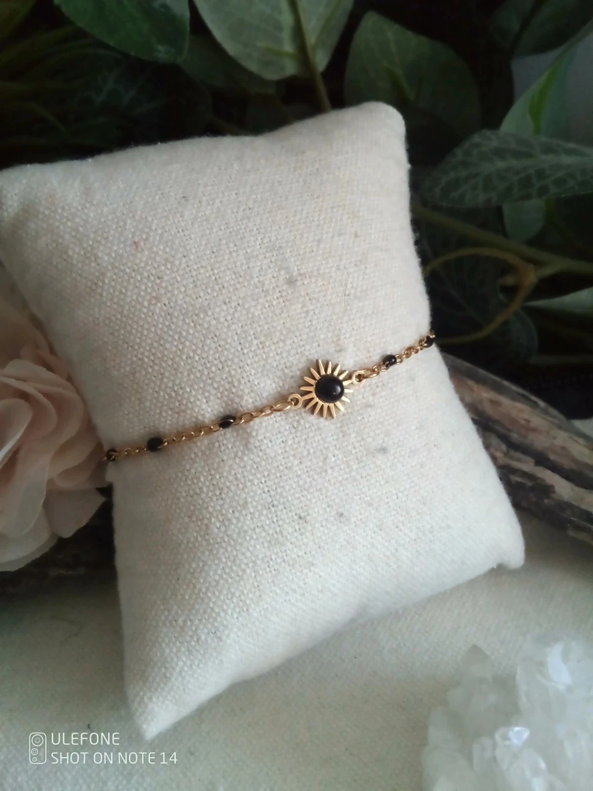 Bracelet émaillé soleil et obsidienne naturelle